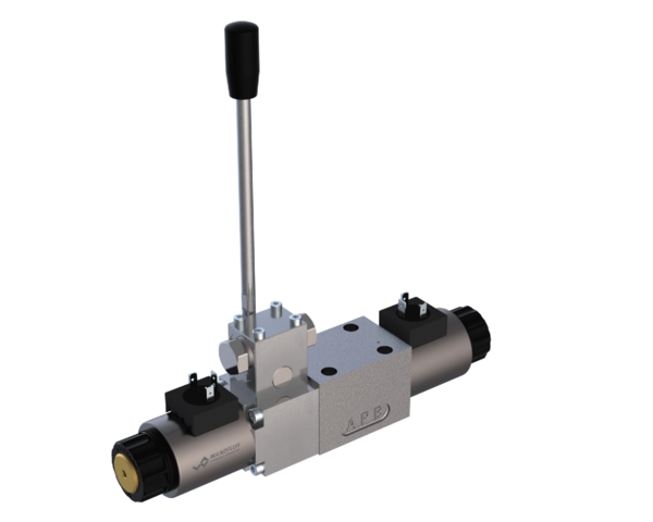 Proportional valves Proportional spool valve (slip-on coil) with additional hand lever actuation WDPFA06_Z568